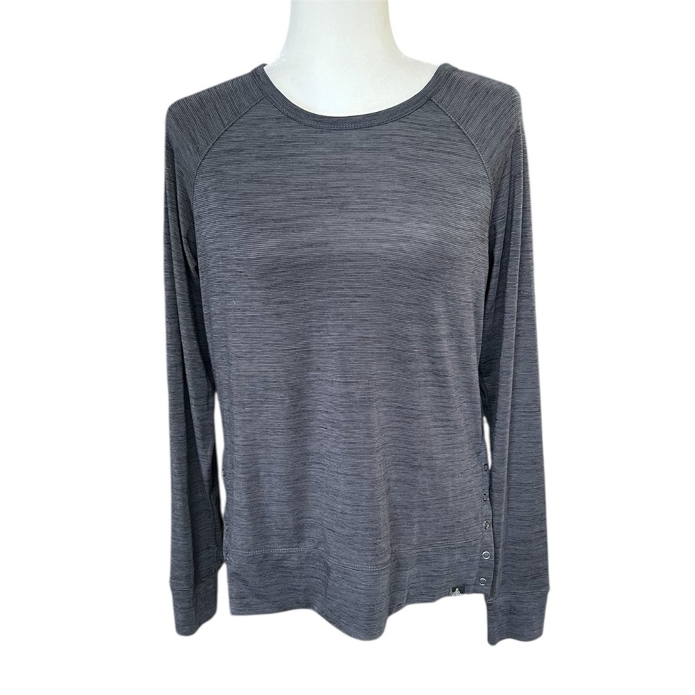 Prana Heather Gray Snap Button Side Hem Long Sleeve Crew Neck Top Size Small